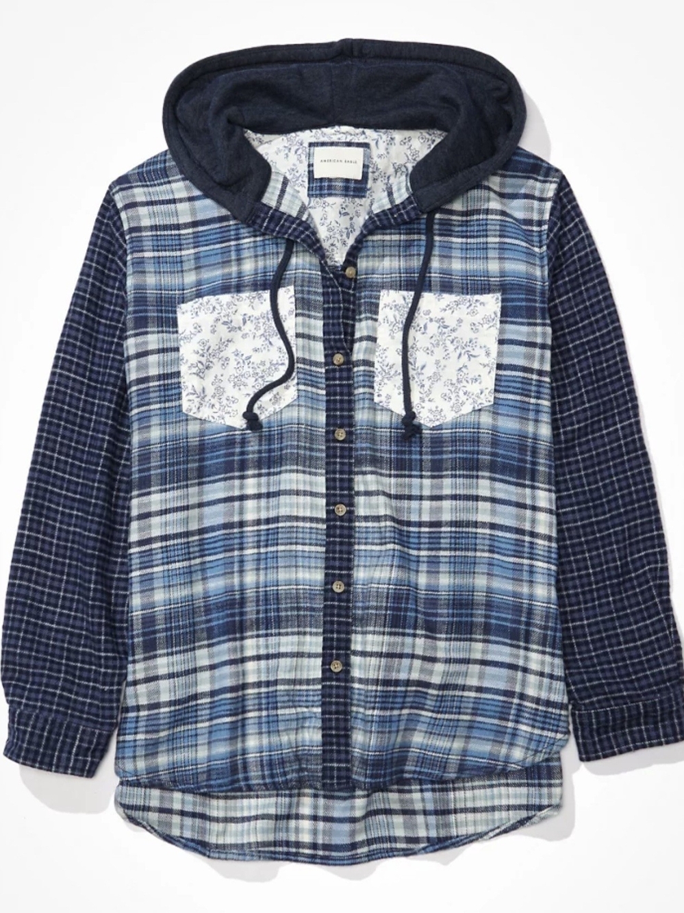 AE Mixed Plaid Hooded Flannel Hoodie Like New Size M